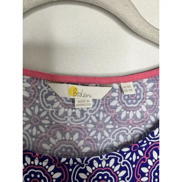 Boden Women’s White Purple Medallion Print Cap Sleeve Jersey Dress Size 4 - Picture 4 of 5